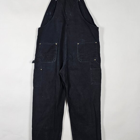 Carhartt Distressed Double Knee Workwear Men XL Black Denim Overalls - Picture 2 of 9